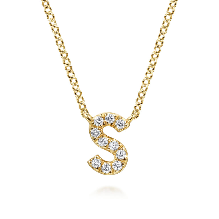 14K Yellow Gold Diamond S Initial Pendant Necklace - 0.06 ct - Shot 1