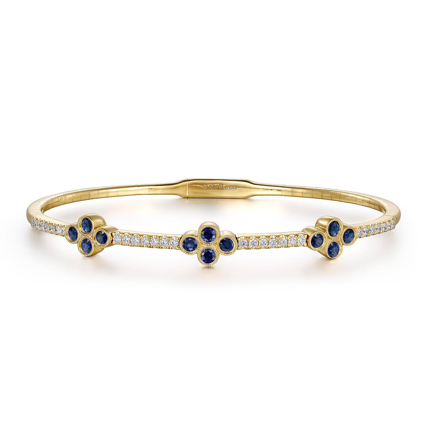 14K Yellow Gold Diamond  Sapphire Bangle - 0.36 ct - Shot 1