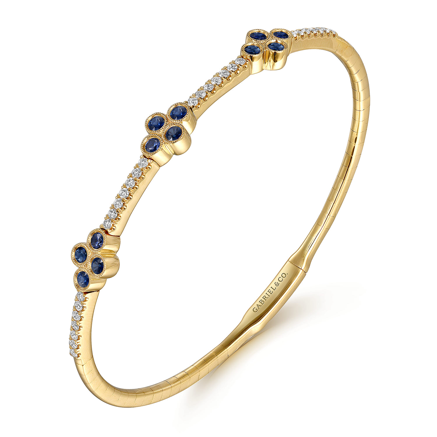 14K Yellow Gold Diamond  Sapphire Bangle - 0.36 ct - Shot 2