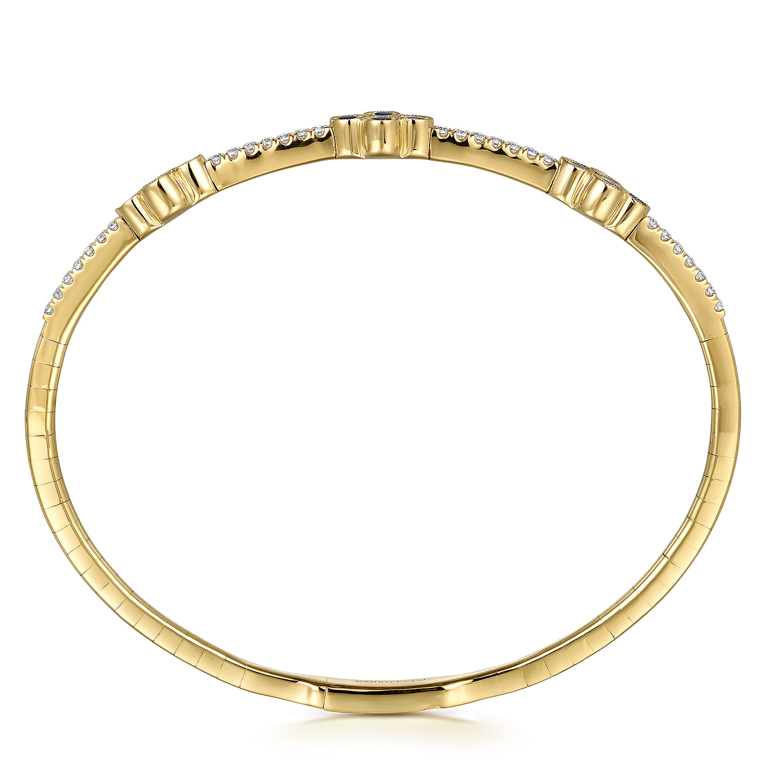 14K Yellow Gold Diamond  Sapphire Bangle - 0.36 ct - Shot 3