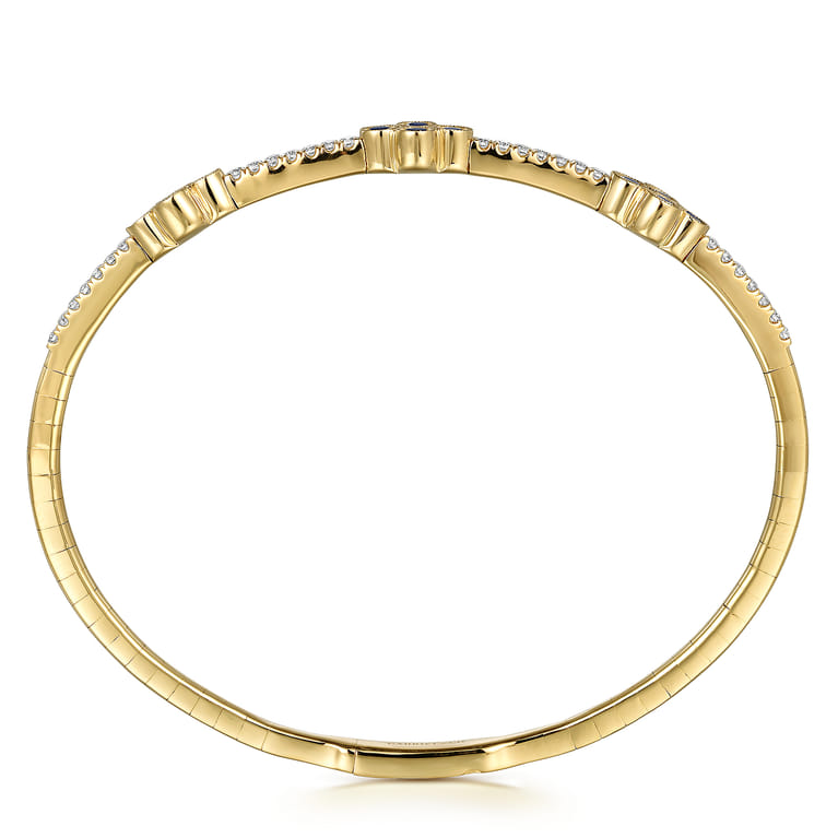 14K Yellow Gold Diamond  Sapphire Bangle - 0.36 ct - Shot 3