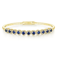 14K Yellow Gold Diamond  Sapphire Bangle