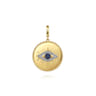 14K Yellow Gold Diamond  Sapphire Evil Eye Medallion Pendant With Detachable Bail - 0.13 ct