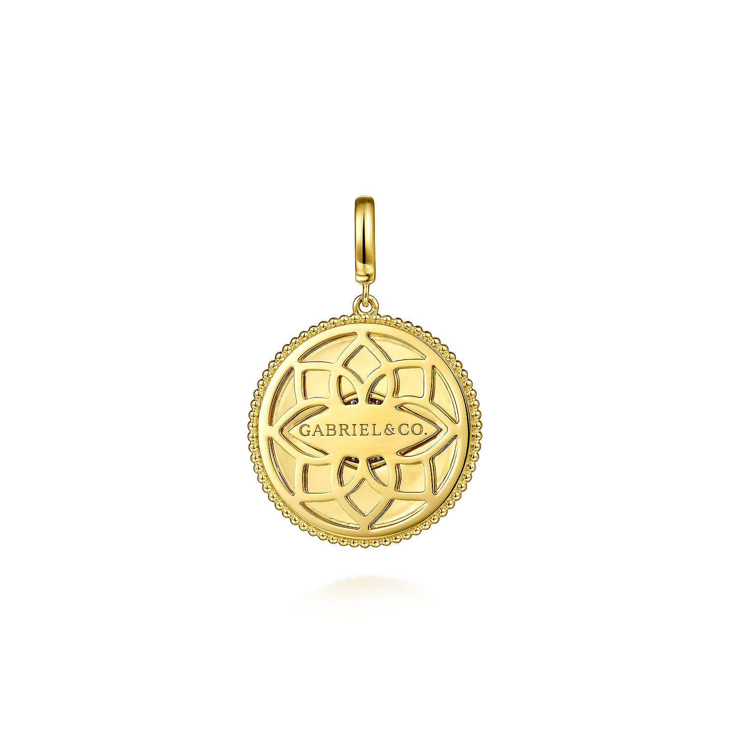 14K Yellow Gold Diamond  Sapphire Evil Eye Medallion Pendant With Detachable Bail