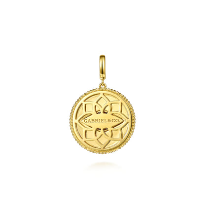 14K Yellow Gold Diamond  Sapphire Evil Eye Medallion Pendant With Detachable Bail