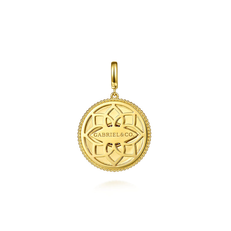 14K Yellow Gold Diamond  Sapphire Evil Eye Medallion Pendant With Detachable Bail - 0.13 ct - Shot 2