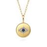 14K Yellow Gold Diamond  Sapphire Evil Eye Medallion Pendant With Detachable Bail - 0.13 ct