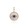 14K Yellow Gold Diamond Sapphire and White Mother of Pearl Evil Eye Medallion Pendant With Detachable Bail - 0.05 ct