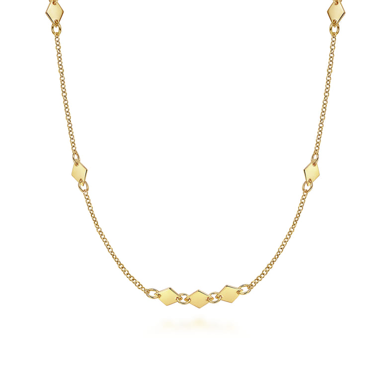 14K Yellow Gold Diamond Shaped Disc Station Necklace - Shot 1