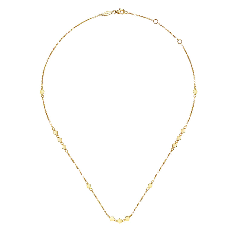 14K Yellow Gold Diamond Shaped Disc Station Necklace - Shot 2