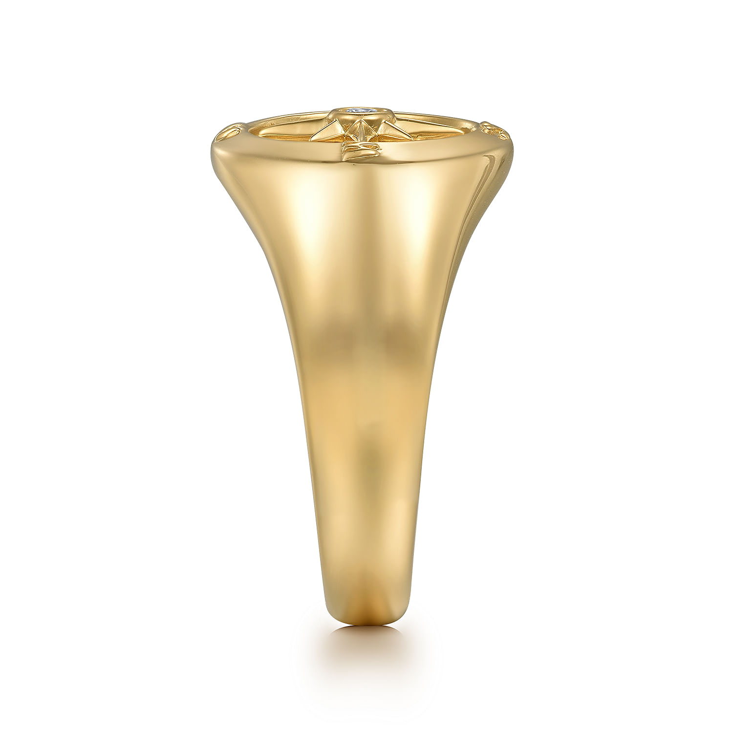 14K Yellow Gold Diamond Signet Mens Ring in High Polished Finish