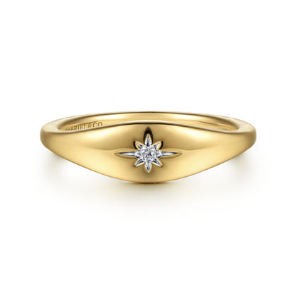 14K Yellow Gold Diamond Signet Ring