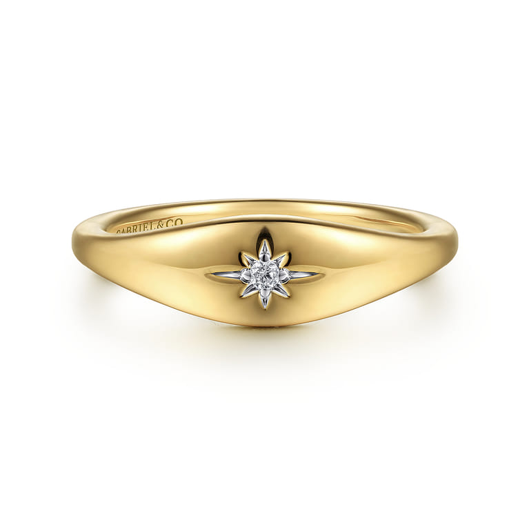 14K Yellow Gold Diamond Signet Ring - 0.02 ct - Shot 1