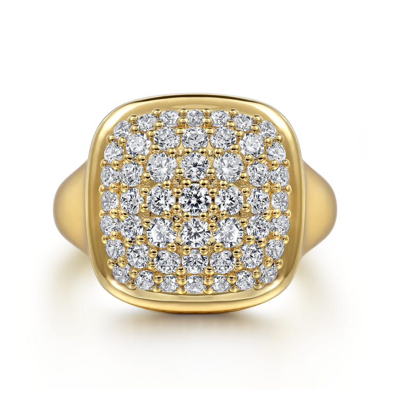 14K Yellow Gold Diamond Signet Ring - 1 ct - Shot 1