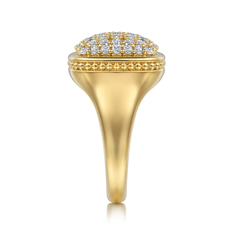 14K Yellow Gold Diamond Signet Ring - 1 ct - Shot 4