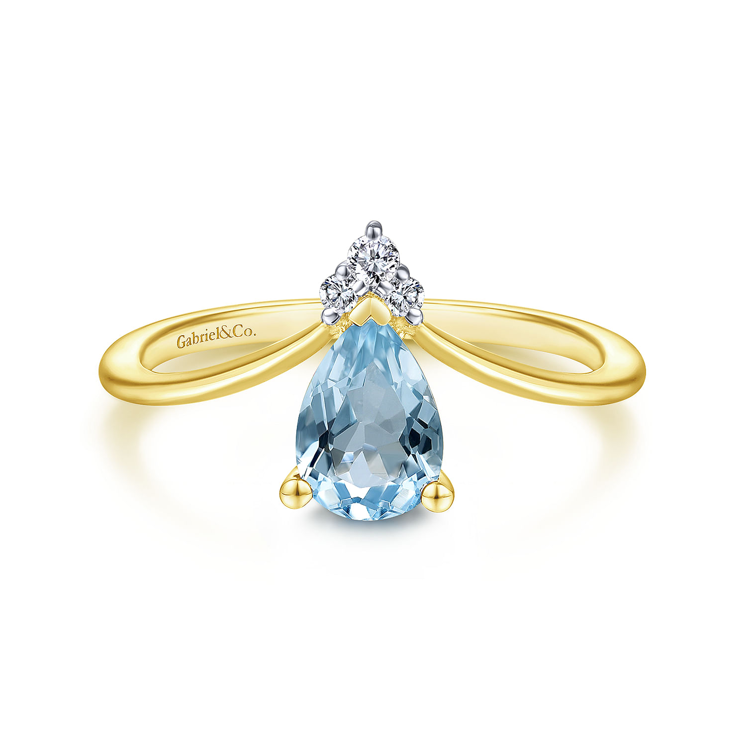 14K Yellow Gold Diamond Sky Blue Topaz Chevron Ring