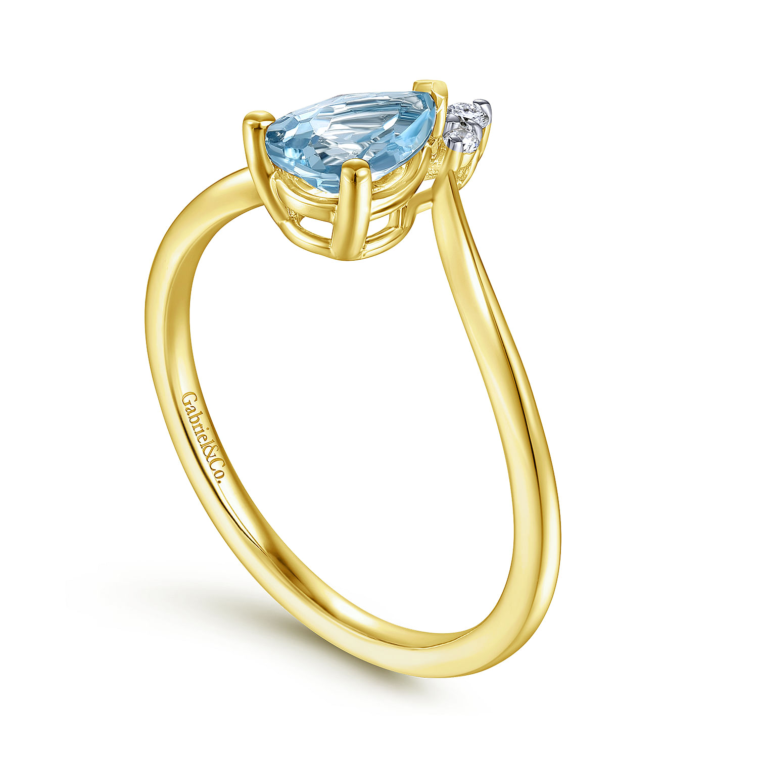 14K Yellow Gold Diamond Sky Blue Topaz Chevron Ring
