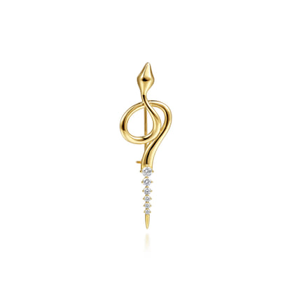14K Yellow Gold Diamond Snake Pin