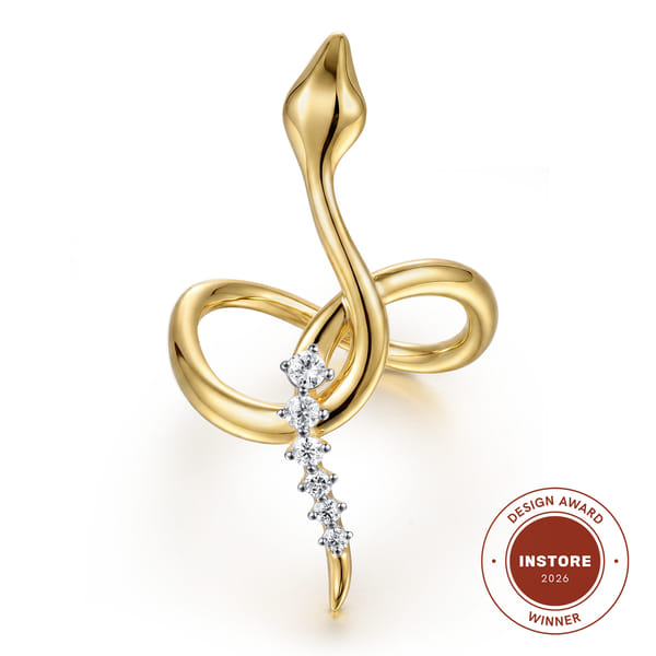 Yellow Gold Diamond Snake Twisted Ring