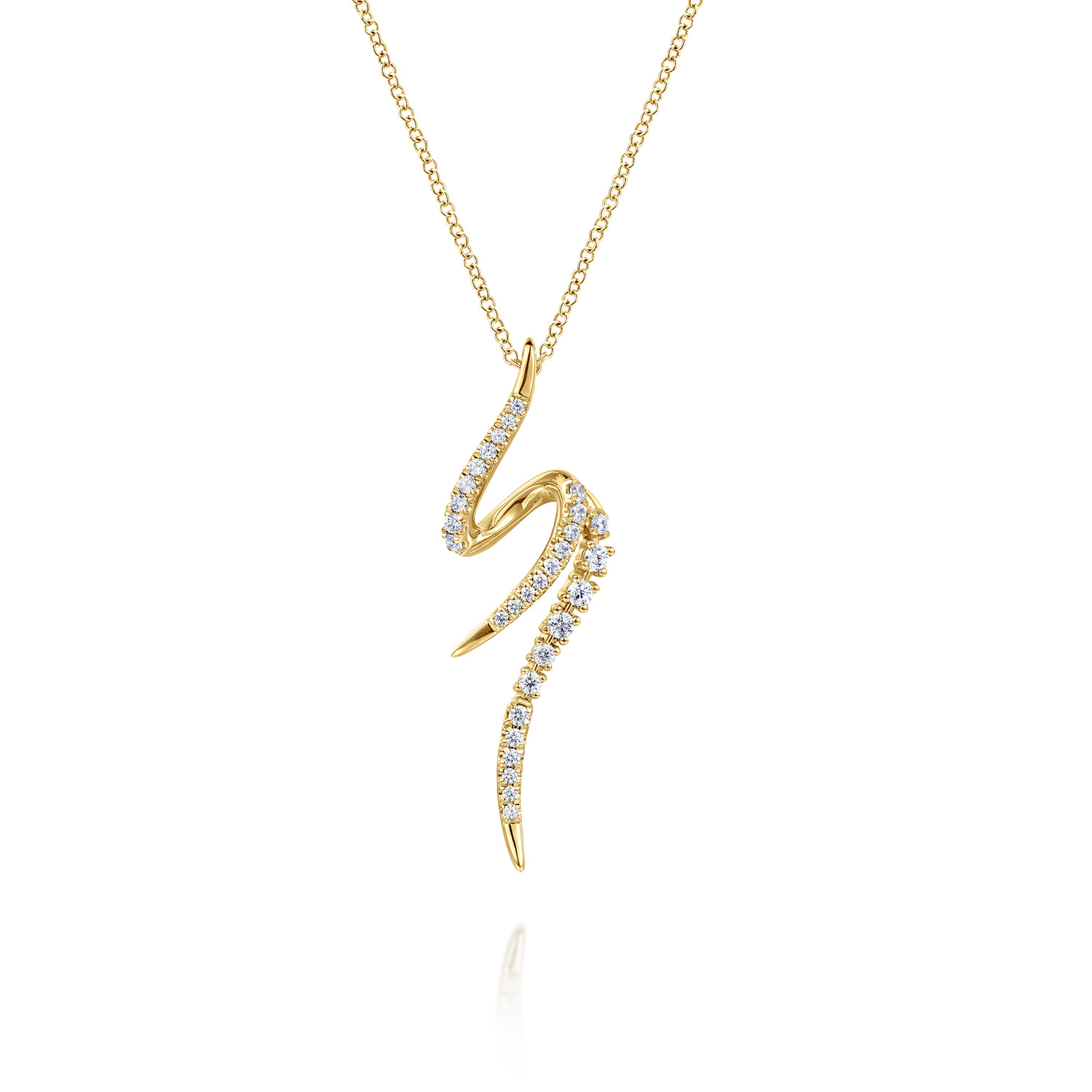 14K Yellow Gold Diamond Spike Bypass Drop Necklace - 0.35 ct - Shot 1