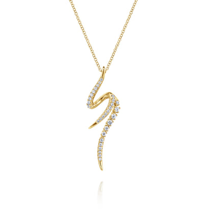 14K Yellow Gold Diamond Spike Bypass Drop Necklace
