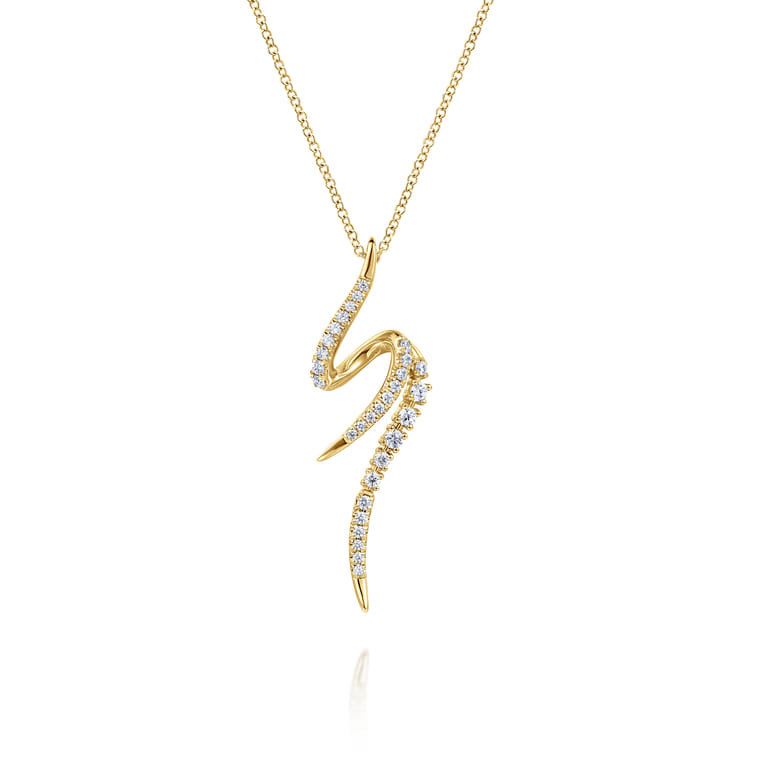 14K Yellow Gold Diamond Spike Bypass Drop Necklace - 0.35 ct - Shot 1