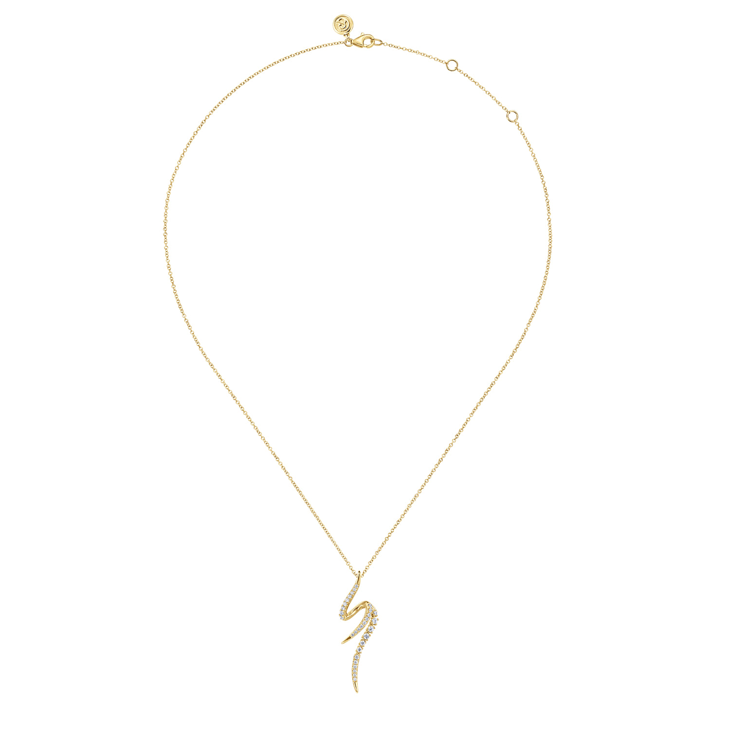 14K Yellow Gold Diamond Spike Bypass Drop Necklace - 0.35 ct - Shot 2
