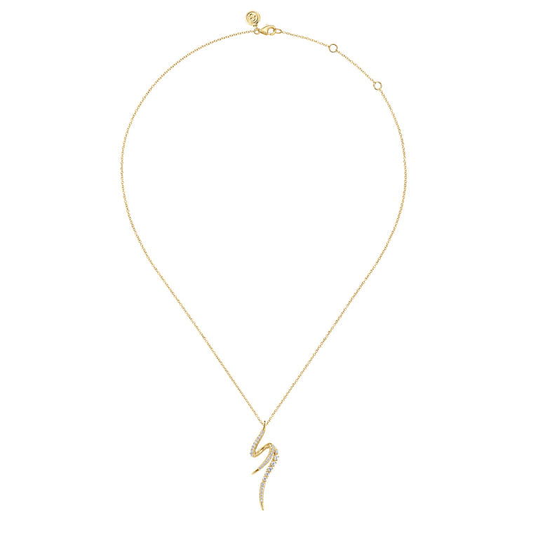 14K Yellow Gold Diamond Spike Bypass Drop Necklace - 0.35 ct - Shot 2