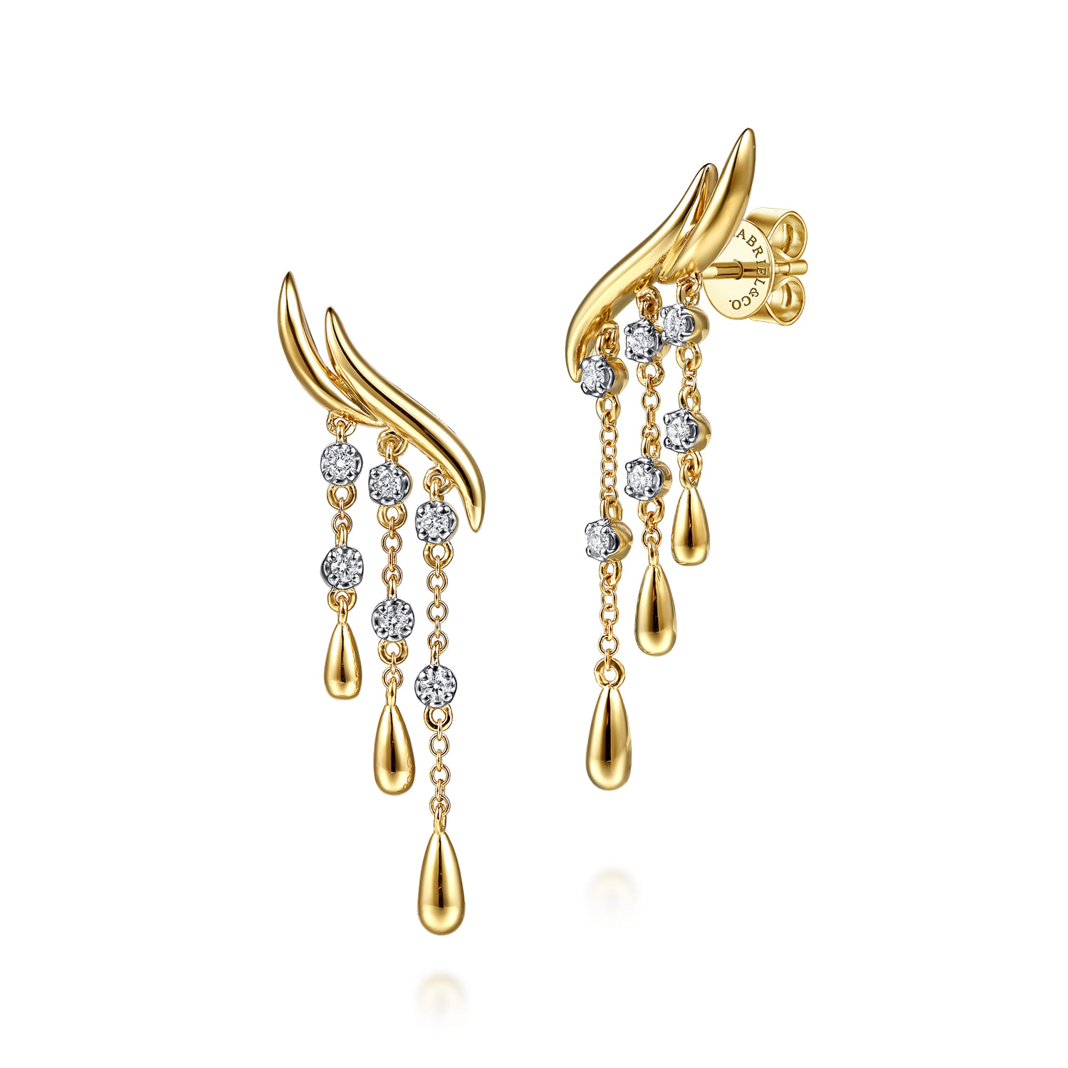14K Yellow Gold Diamond Spike Chandelier Drop Earrings - 0.22 ct - Shot 1