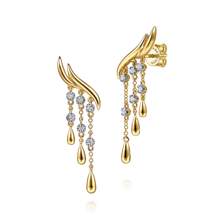 14K Yellow Gold Diamond Spike Chandelier Drop Earrings - 0.22 ct - Shot 1