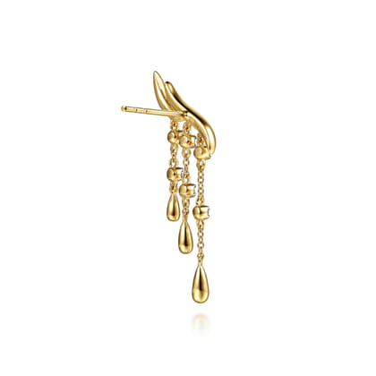 14K Yellow Gold Diamond Spike Chandelier Drop Earrings