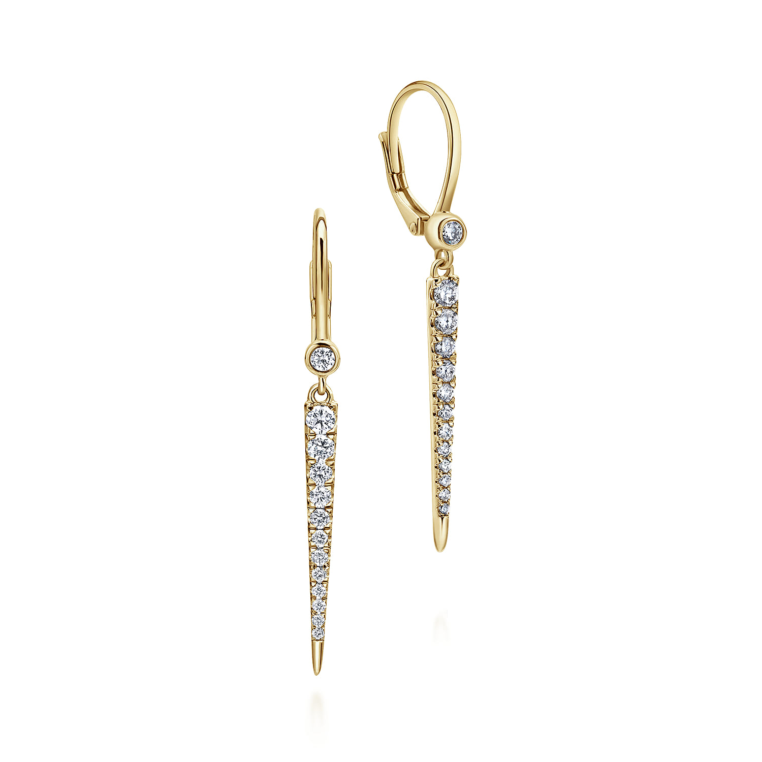 14K Yellow Gold Diamond Spike Drop Earrings - 0.3 ct - Shot 1