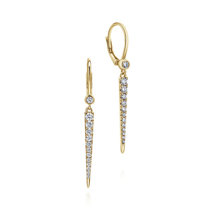 14K Yellow Gold Diamond Spike Drop Earrings