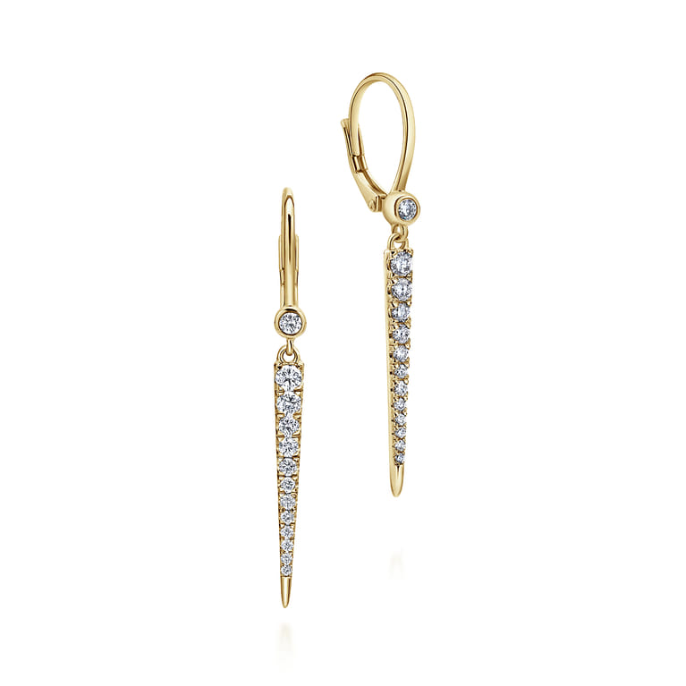 14K Yellow Gold Diamond Spike Drop Earrings - 0.3 ct - Shot 1