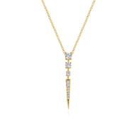14K Yellow Gold Diamond Spike Pendant Drop Necklace