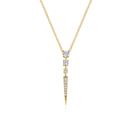 14K Yellow Gold Diamond Spike Pendant Drop Necklace