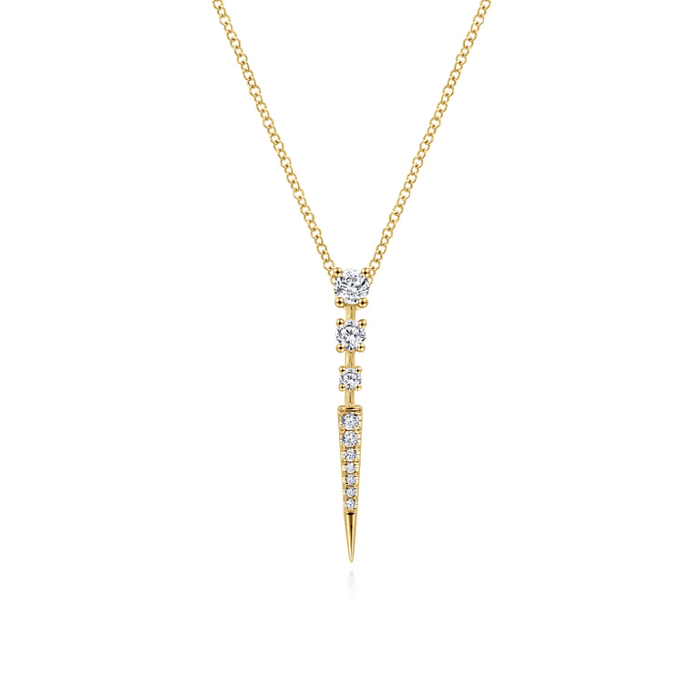 14K Yellow Gold Diamond Spike Pendant Drop Necklace - 0.31 ct - Shot 1