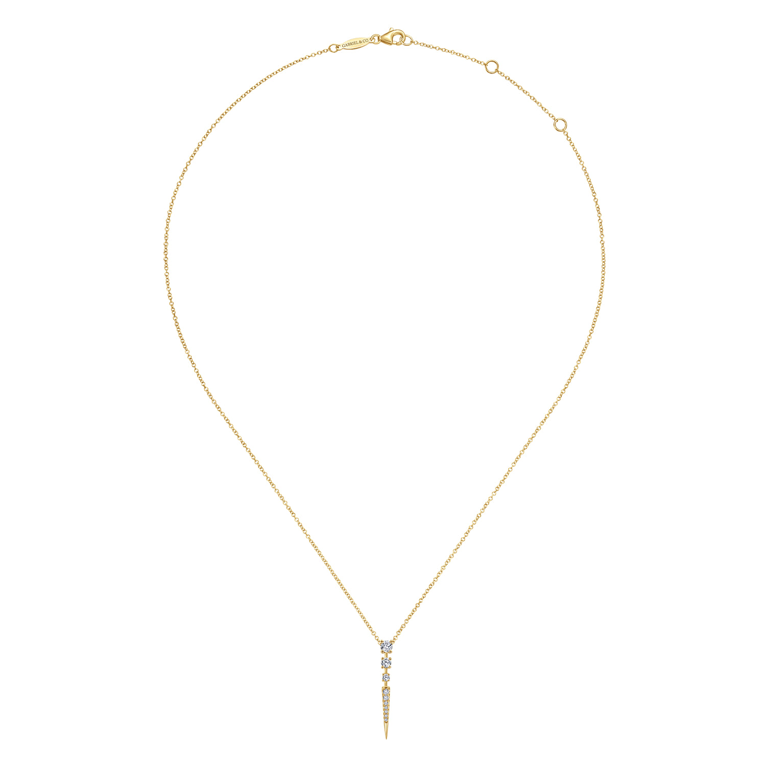 14K Yellow Gold Diamond Spike Pendant Drop Necklace - 0.31 ct - Shot 2