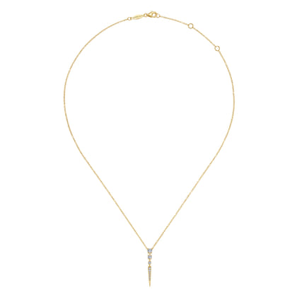 14K Yellow Gold Diamond Spike Pendant Drop Necklace