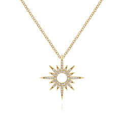 14K Yellow Gold Diamond Spike Starburst Pendant Diamond Necklace