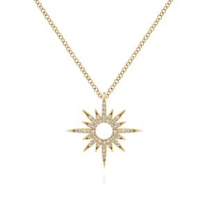 14K Yellow Gold Diamond Spike Starburst Pendant Diamond Necklace