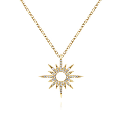 14K Yellow Gold Diamond Spike Starburst Pendant Diamond Necklace