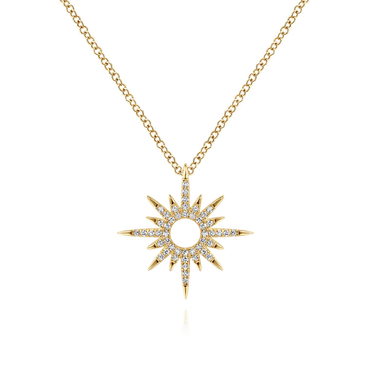 14K Yellow Gold Diamond Spike Starburst Pendant Diamond Necklace - 0.14 ct - Shot 1
