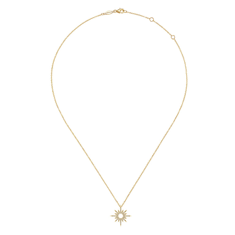 14K Yellow Gold Diamond Spike Starburst Pendant Diamond Necklace - 0.14 ct - Shot 2