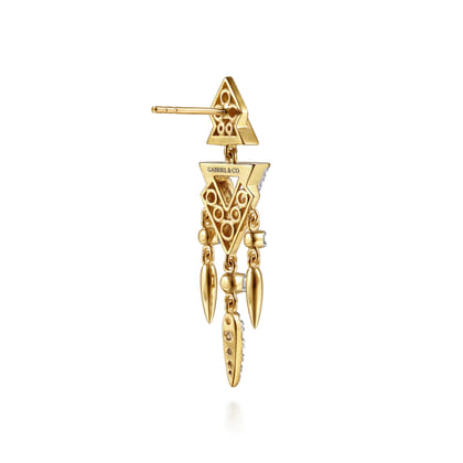 14K Yellow Gold Diamond Spike Triangle Chandelier Stud Earrings