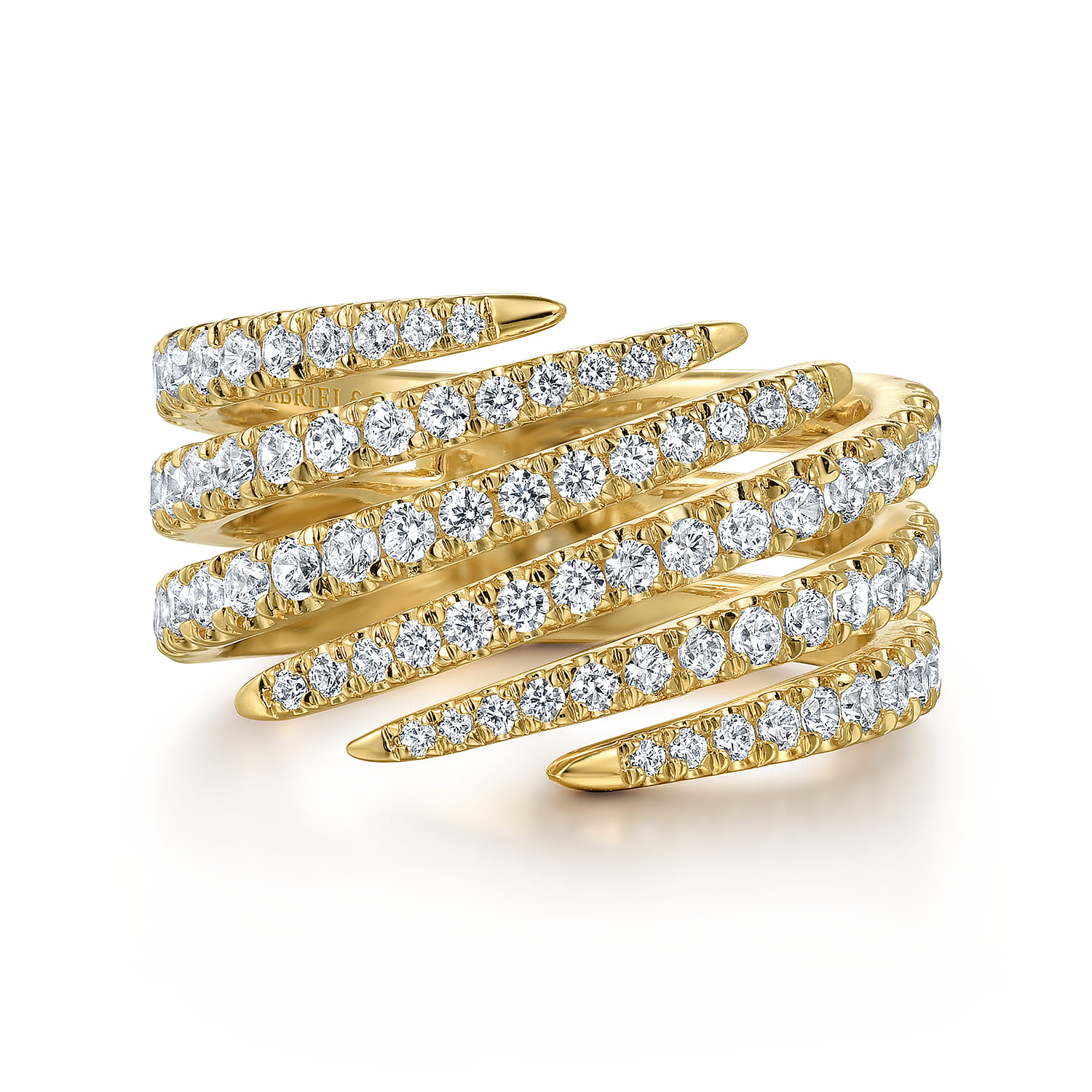 14K Yellow Gold Diamond Spikes Bypass Ladies Ring - 1.2 ct - Shot 1