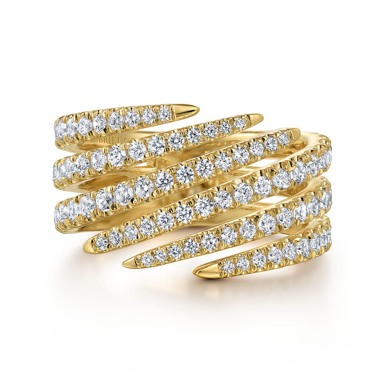 14K Yellow Gold Diamond Spikes Bypass Ladies Ring - 1.2 ct - Shot 1