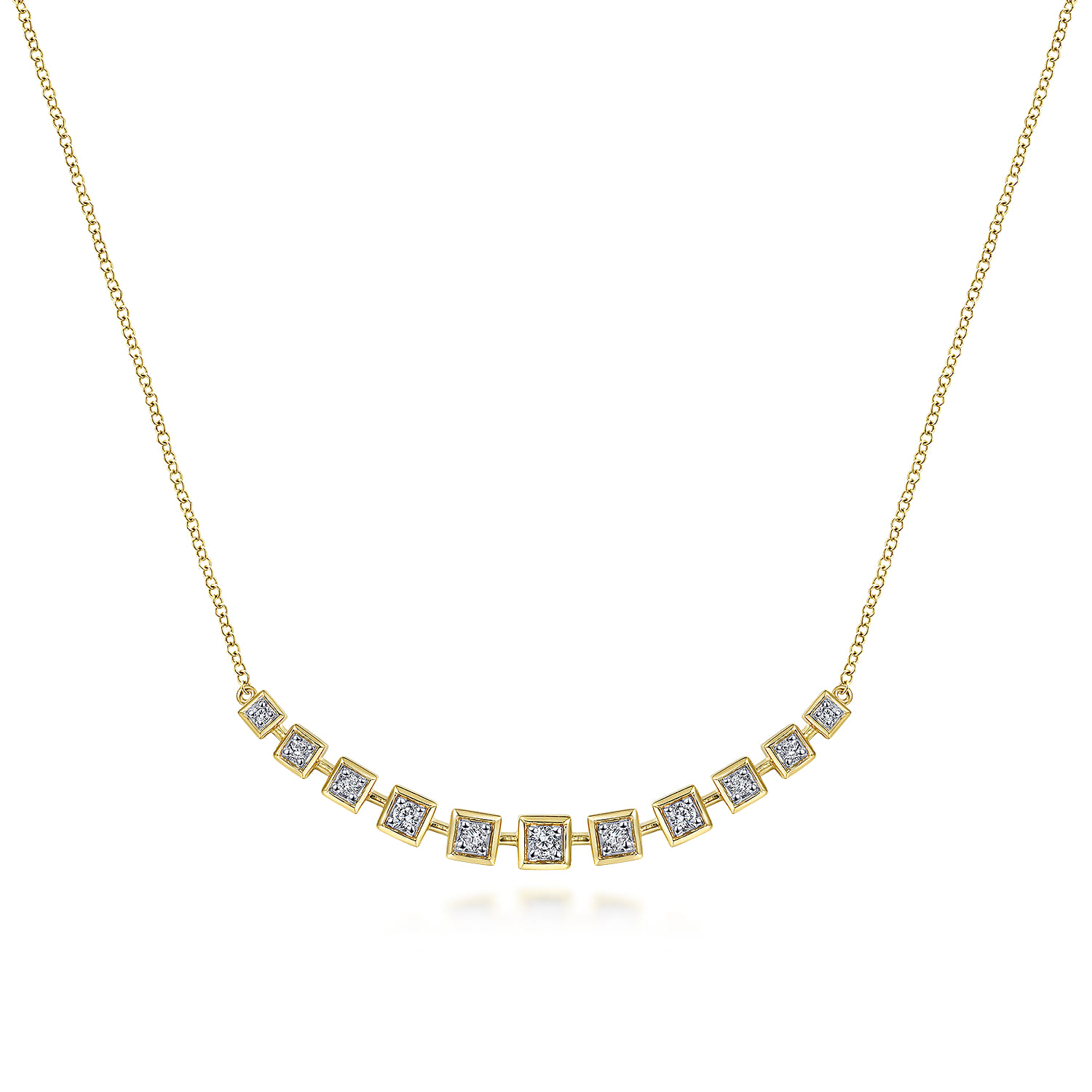 14K Yellow Gold Diamond Squares Necklace - 0.3 ct - Shot 1