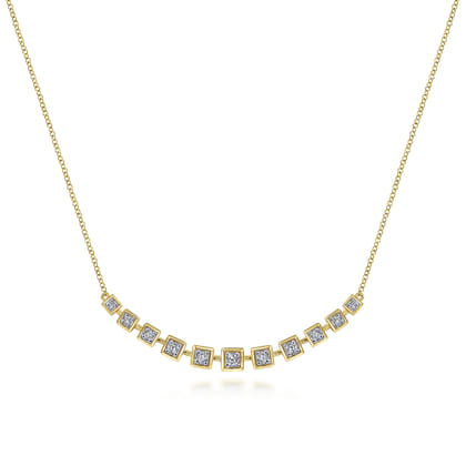 14K Yellow Gold Diamond Squares Necklace