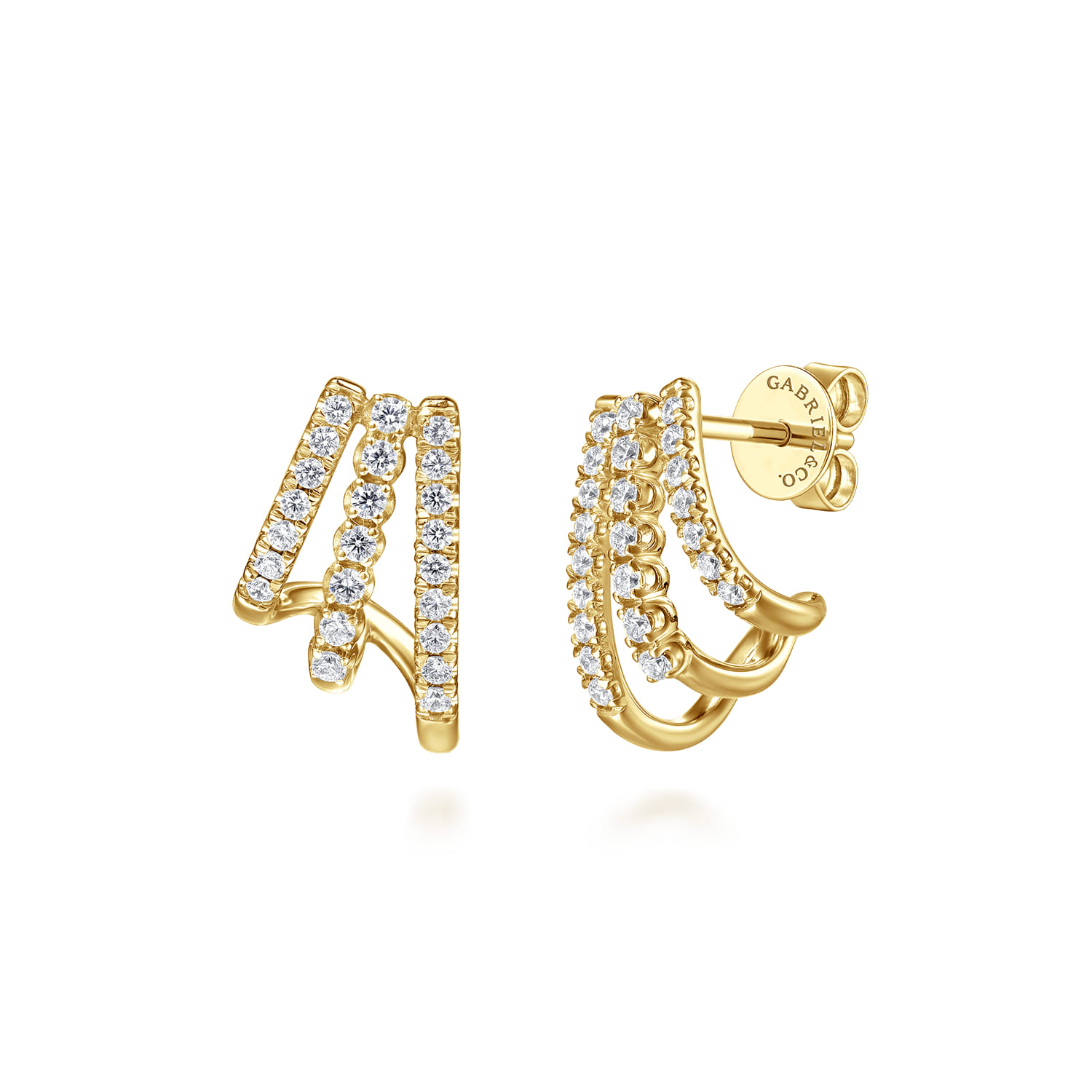 14K Yellow Gold Diamond Stacked J Hoop Earrings - 0.33 ct - Shot 1